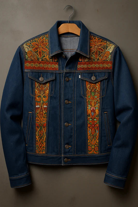 Embroidered Denim Jacket for Women – Vintage Ethnic Floral Blue Jean Jacket